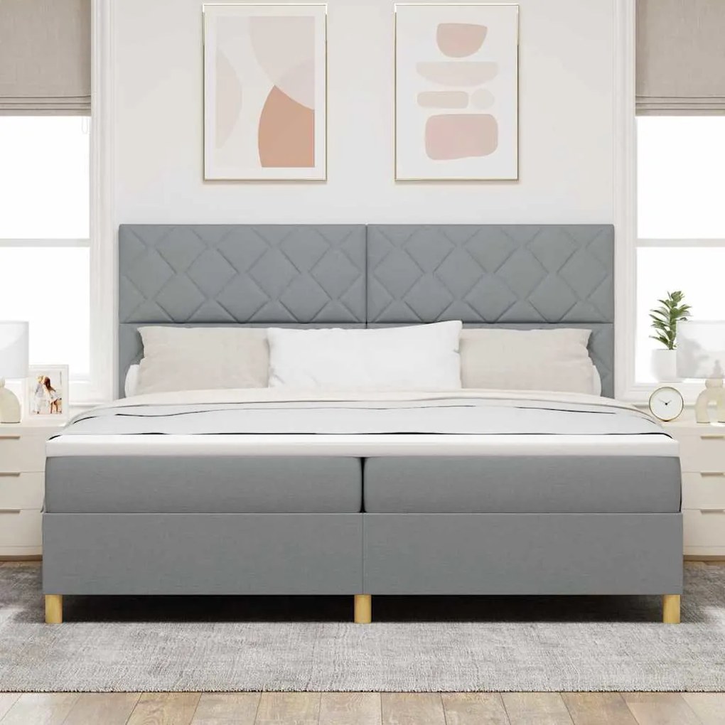 vidaXL Κρεβάτι με ελατήρια Ανοιχτό γκρι 200 x 200 cm ύφασμα