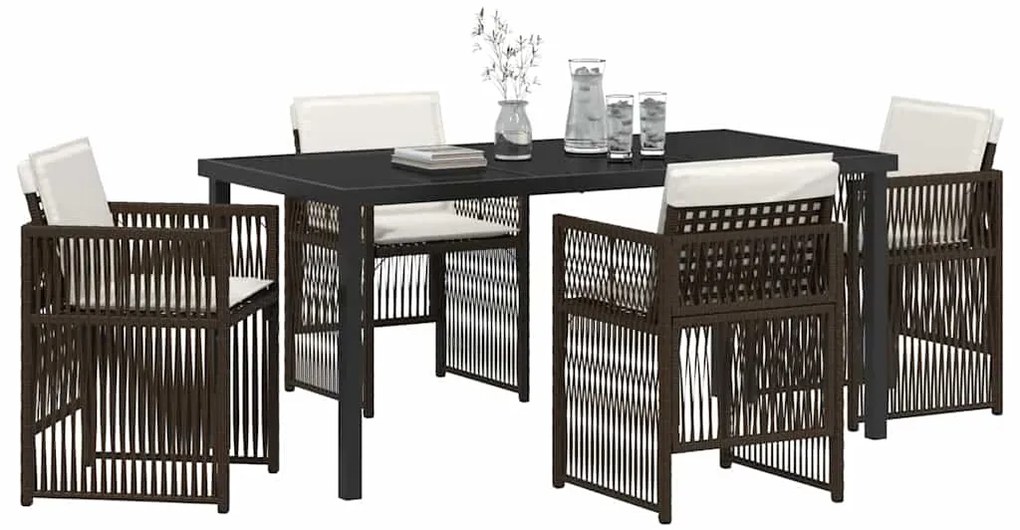 vidaXL Σέτ φαγητού για κήπο 5 pcs Καφέ Πολυ ράταν