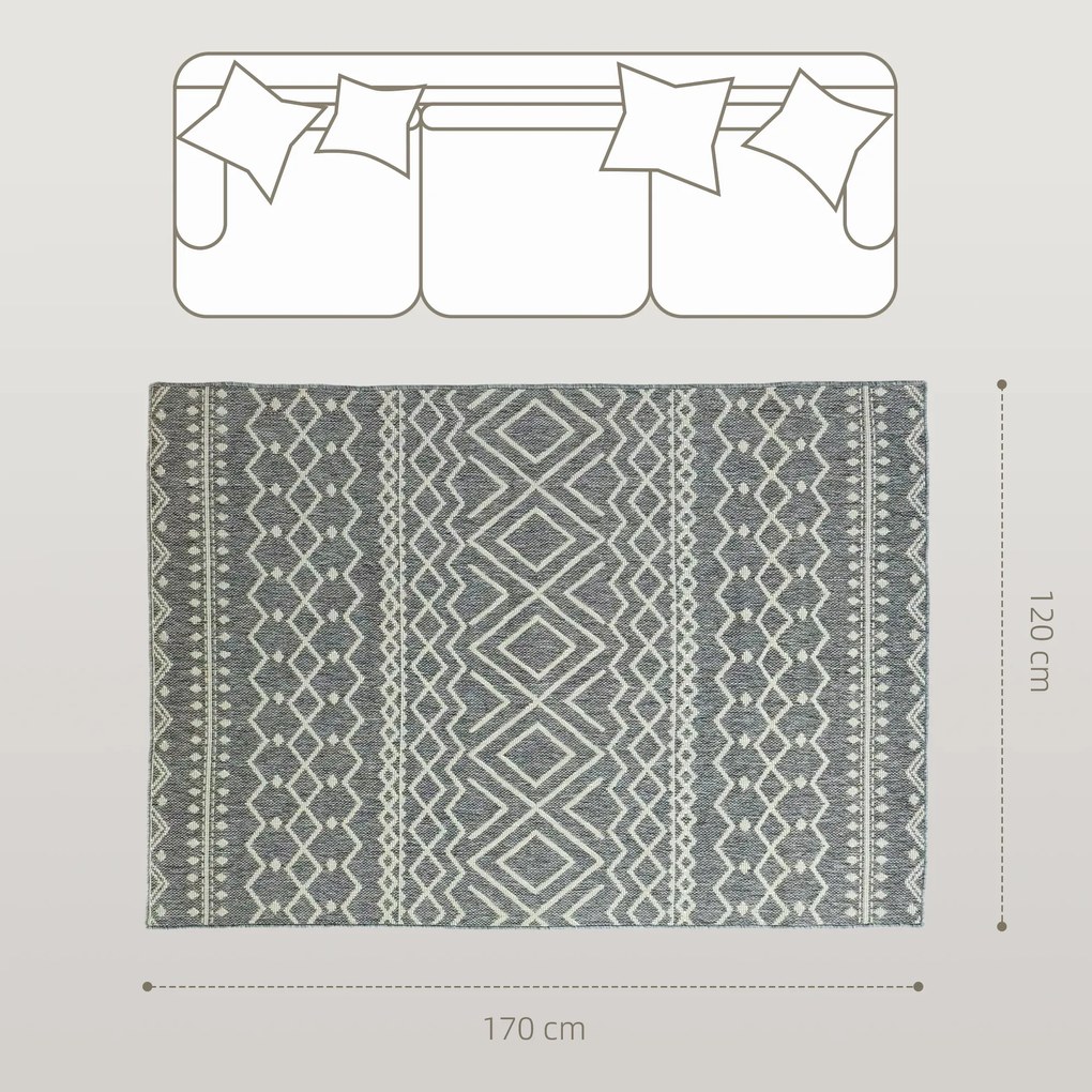 HOMCOM Χαλί για εσωτερικούς και εξωτερικούς χώρους, σχέδιο Boho, εύκολο στο καθάρισμα, γκρι