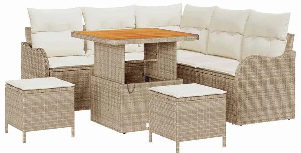 vidaXL Σετ Καναπέ Κήπου με μαξιλάρι με αποθήκευση 8 pcs Μπεζ και Κρέμα