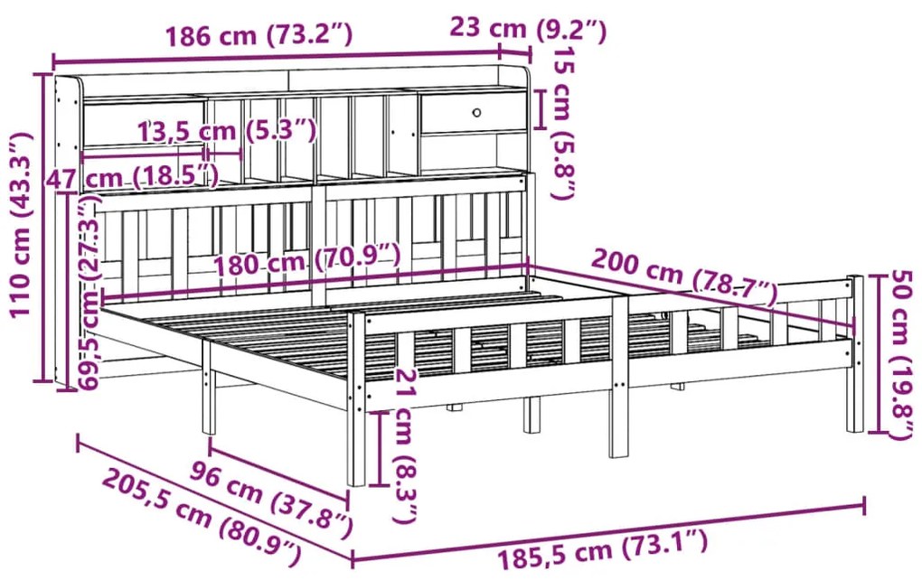 ΚΡΕΒΑΤΙ ΒΙΒΛΙΟΘΗΚΗ ΧΩΡΙΣ ΣΤΡΩΜΑ 180X200 ΕΚ ΜΑΣΙΦ ΞΥΛΟ ΠΕΥΚΟΥ 3322193