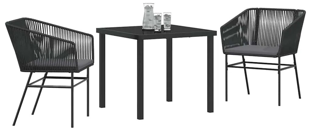 vidaXL Σέτ φαγητού για κήπο 3 pcs Μαύρο Χάλυβας με επίστρωση πούδρας