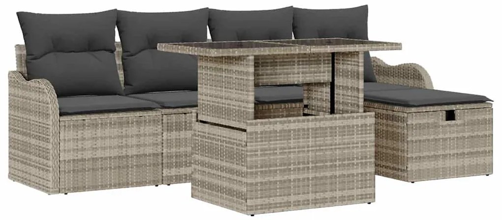 vidaXL Σετ Καναπέ Κήπου με μαξιλάρι 6 pcs Ανοιχτό γκρι Πολυ ράταν