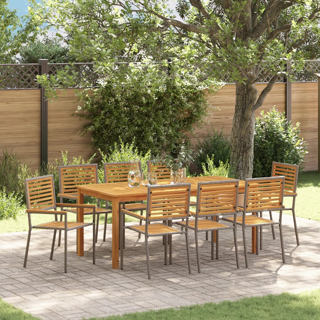 vidaXL Σετ Τραπεζαρίας Κήπου 9 pcs Γκρι 180 x 90 x 75 cm