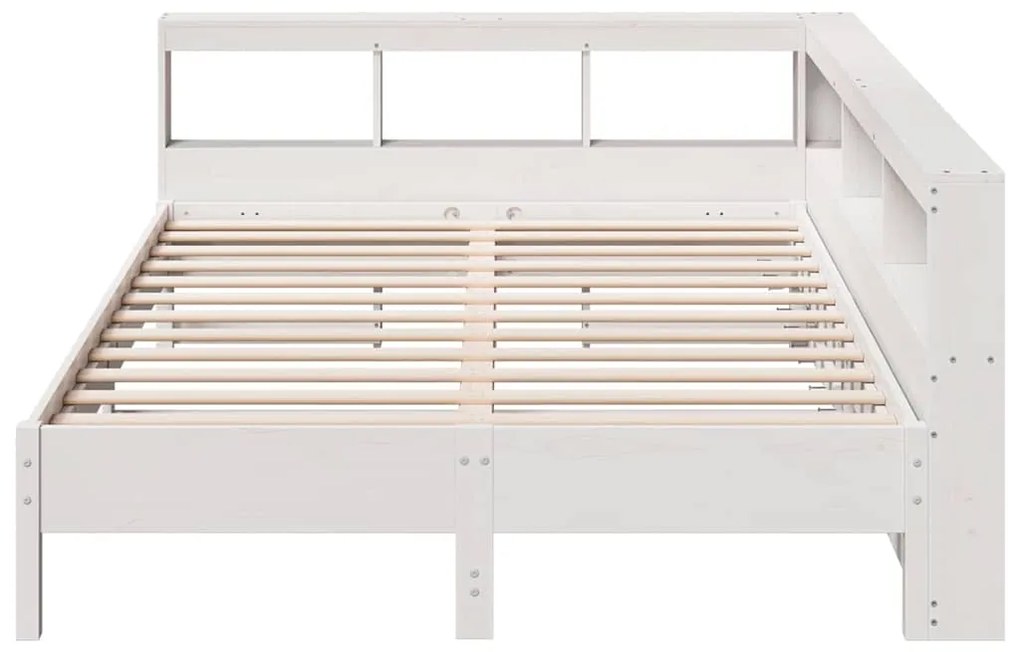 Κρεβάτι Βιβλιοθήκη Χωρίς Στρώμα 140x190 εκ Μασίφ Ξύλο Πεύκου - Λευκό
