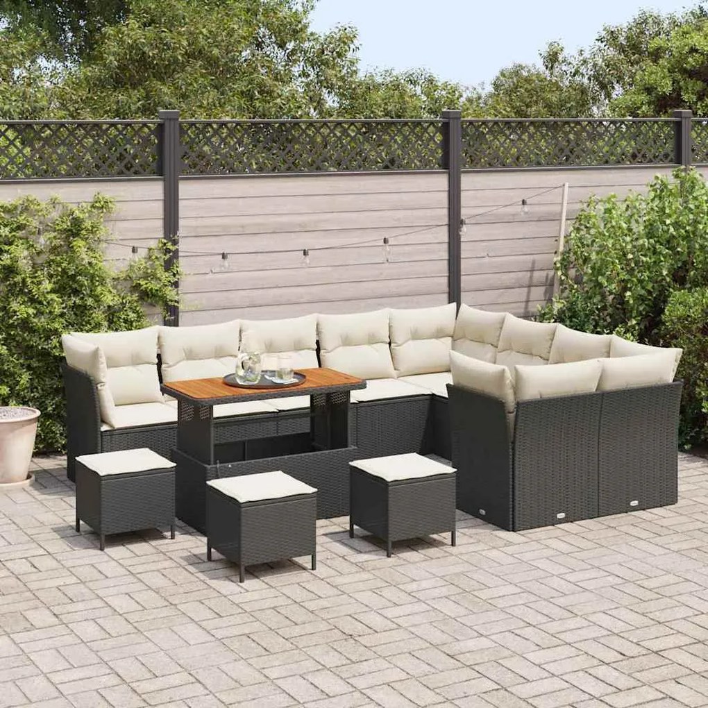 vidaXL Σετ Καναπέ Κήπου 13 pcs Μαύρο και κρεμ 110 x 55 x 71 εκ