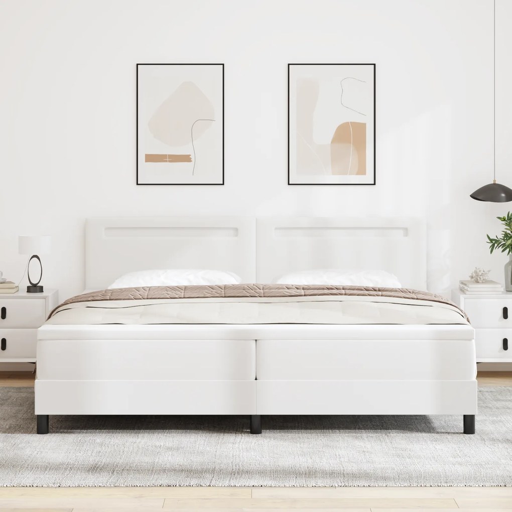 vidaXL Κρεβάτι με Στρώμα Box Spring σε Λευκό, 200 x 200 cm, από Τεχνητό Δέρμα