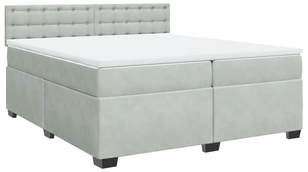 vidaXL Κρεβάτι Boxspring με Στρώμα Ανοιχτό Γκρι 200x200 εκ. Βελούδινο