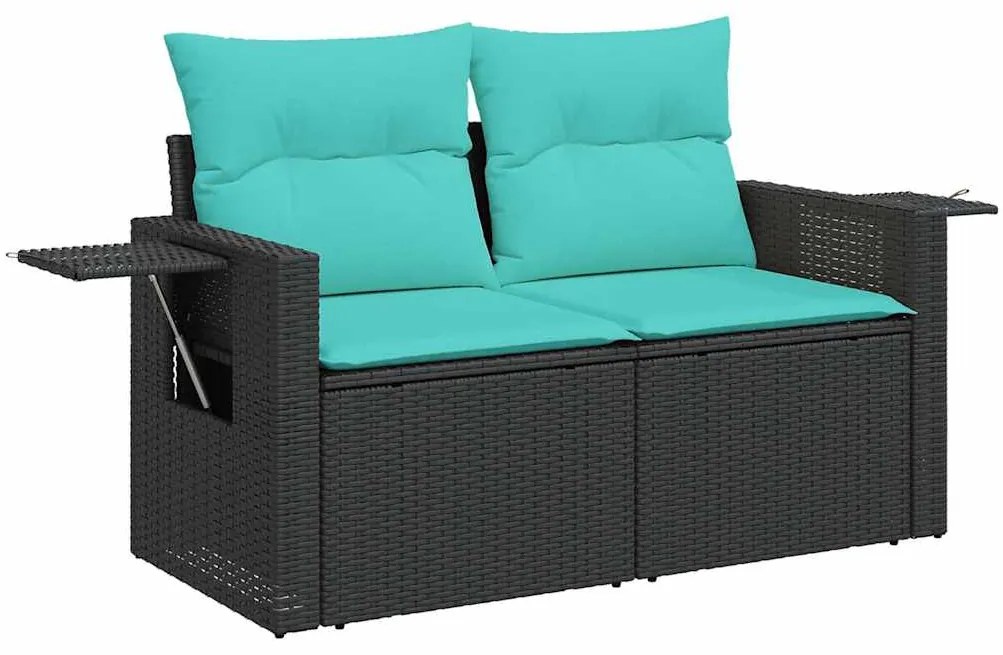 vidaXL Καναπές Σετ 7Τεμαχίων Μαύρο Συνθετικό Ρατάν με Μαξιλάρια Ακακία