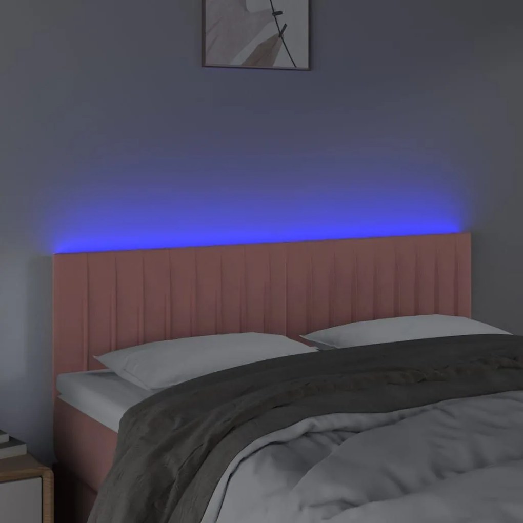 Κεφαλάρι Κρεβατιού LED Ροζ 144x5x78/88 εκ. Βελούδινο - Ροζ