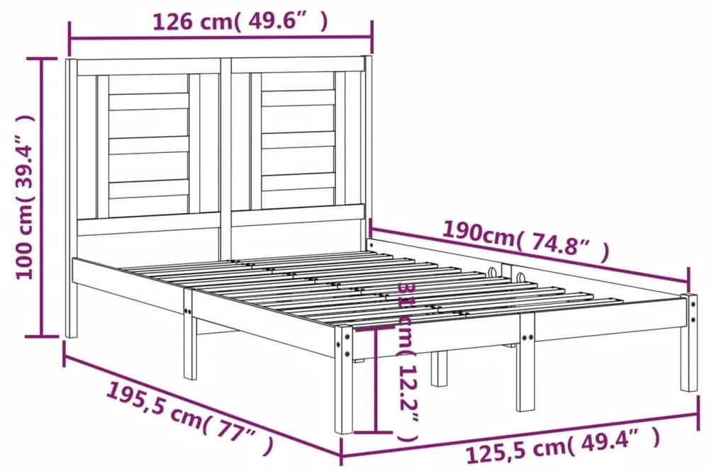 vidaXL Πλαίσιο Κρεβατιού Λευκό 120x190 εκ. Μασίφ Ξύλο Small Double