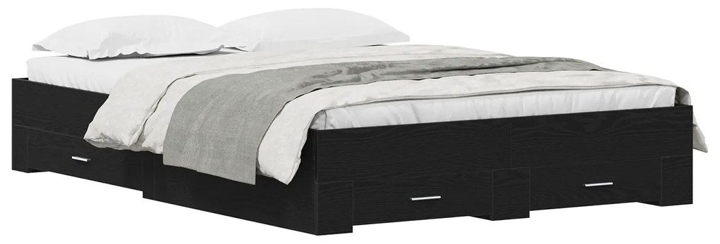 vidaXL Κρεβάτι με Συρτάρια Μαύρο Δρυς 135x190 εκ. Μηχανικά Ξύλα