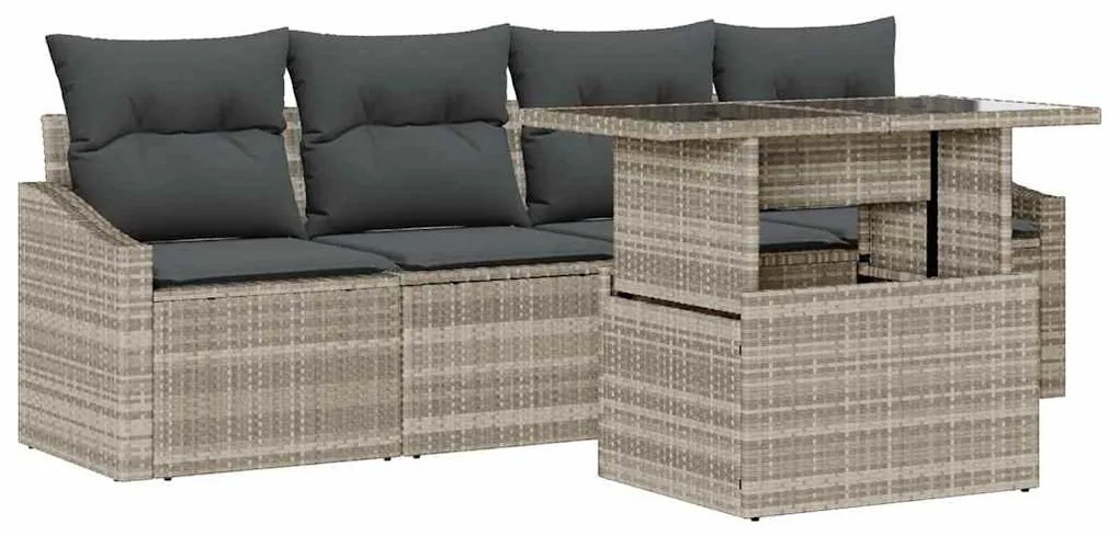 vidaXL Σετ Καναπέ Κήπου με αποθήκευση 5 pcs Ανοιχτό γκρι Πολυ ράταν