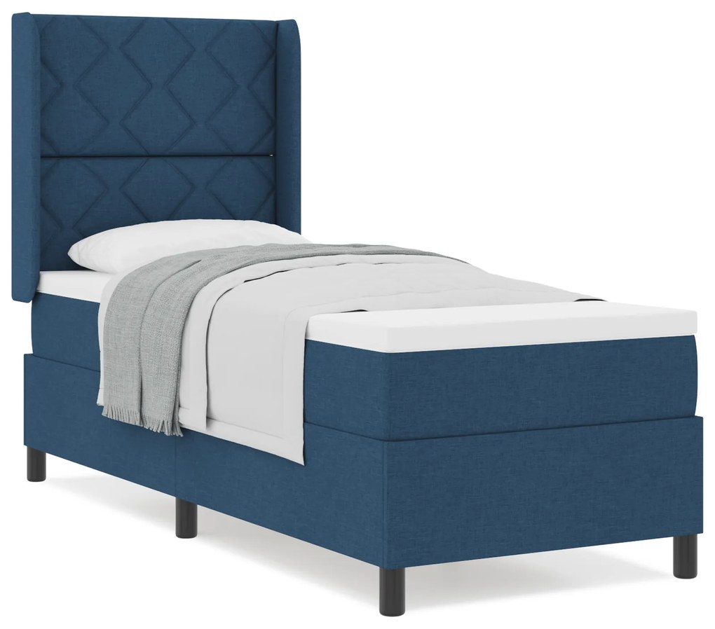 vidaXL Κρεβάτι Box Spring με Στρώμα σε Μπλε - 80x200 εκ. Υφασμάτινο