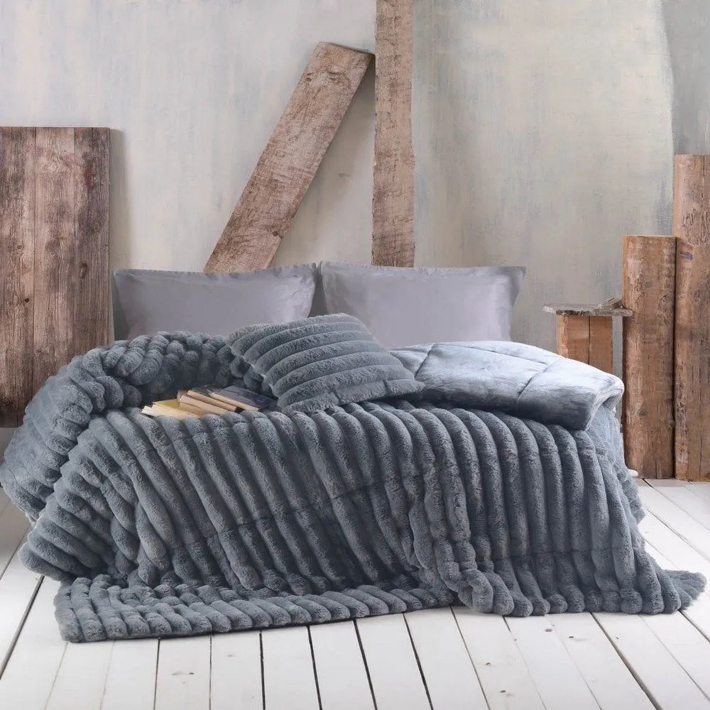Κουβέρτα Γούνινη Trinity Διπλής Όψης Dark Grey Ρυθμός Υπέρδιπλo 220x240cm Ecological Fur