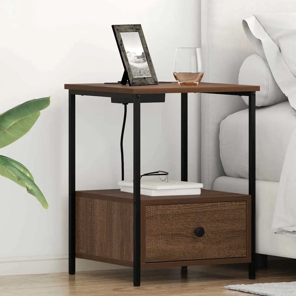 vidaXL Κομοδίνο με Σταθμό Φόρτισης 2 pcs Καφέ δρυς Επεξεργασμένο ξύλο