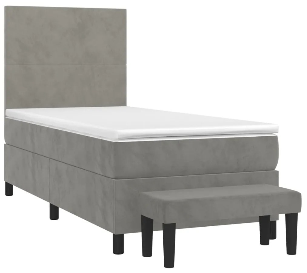 Κρεβάτι Boxspring με Στρώμα Ανοιχτό Γκρι 100x200 εκ. Βελούδινο - Γκρι