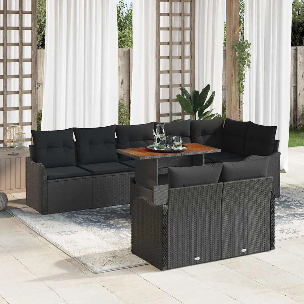 vidaXL Σετ Καναπέ Κήπου με μαξιλάρι 9 pcs Μαύρο 100 x 55 x 73 εκ