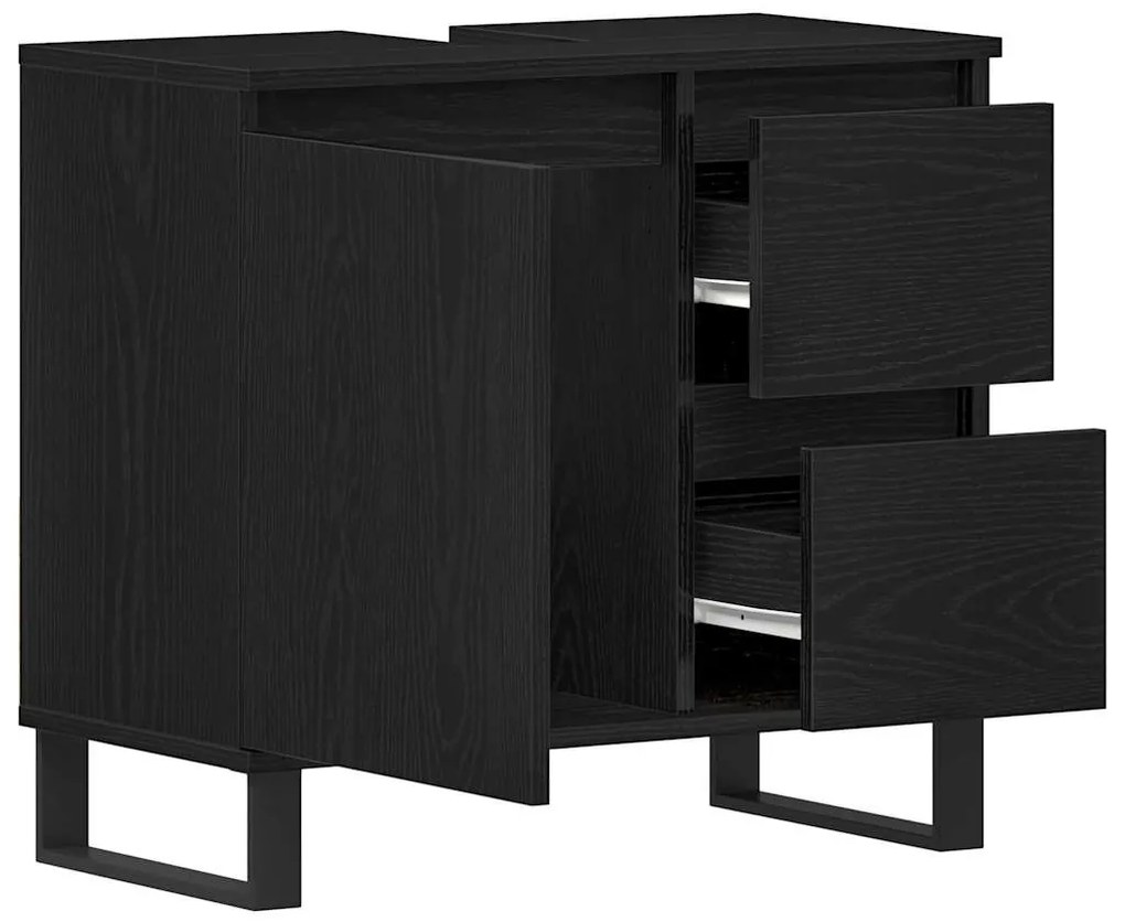 vidaXL Ντουλάπα Νεροχύτη Μαύρη Οξυά 65 x 33 x 60 εκ Επεξεργασμένο ξύλο