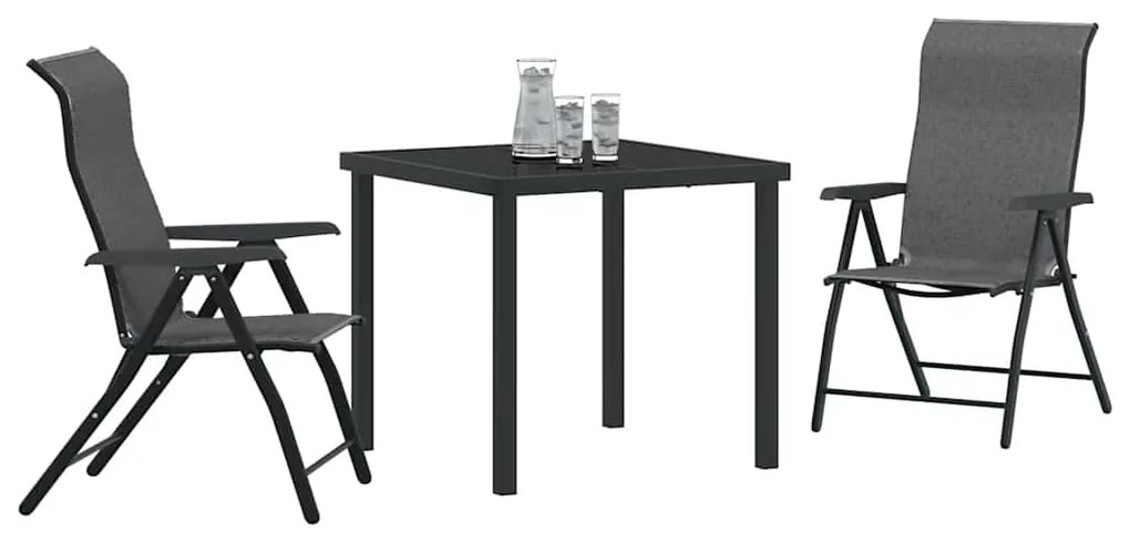 vidaXL Σέτ φαγητού για κήπο 3 pcs Γκρι Χάλυβας με επίστρωση πούδρας