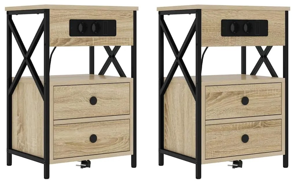 vidaXL Κομοδίνο 2 pcs Δρύς Sonoma 40 x 31 x 60 εκ. Επεξεργασμένο ξύλο