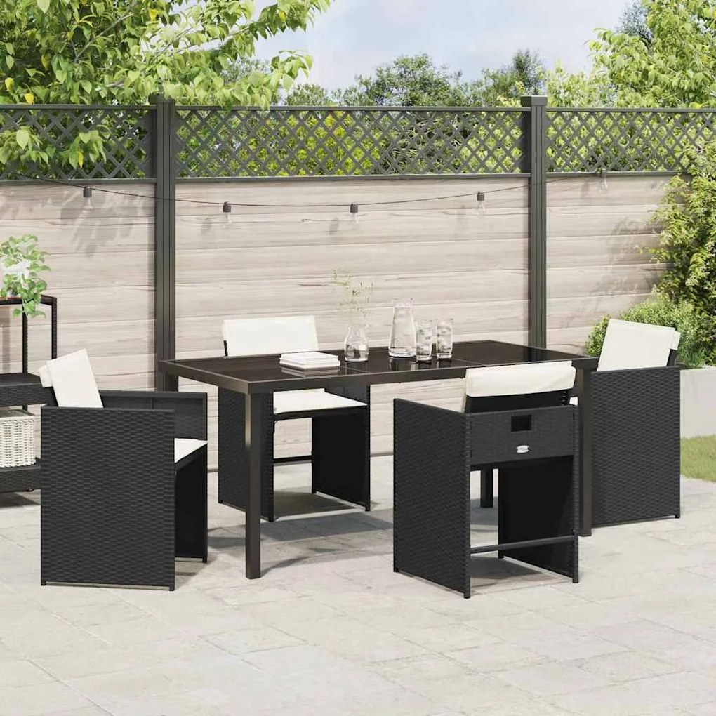 vidaXL Σέτ φαγητού για κήπο με μαξιλάρι 5 pcs Μαύρο Πολυ ράταν
