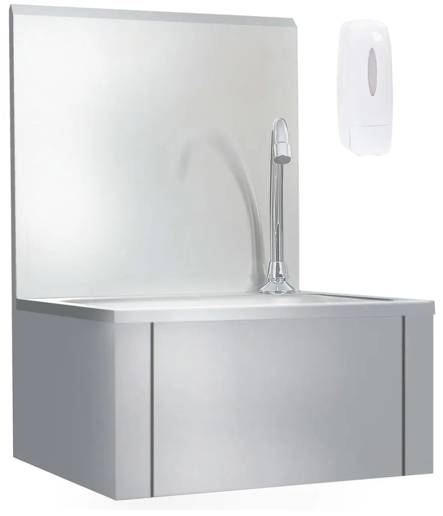 Νιπτήρας Λαντζάκι Ανοξείδ. Ατσάλι με Βρύση & Διανομέα Σαπουνιού