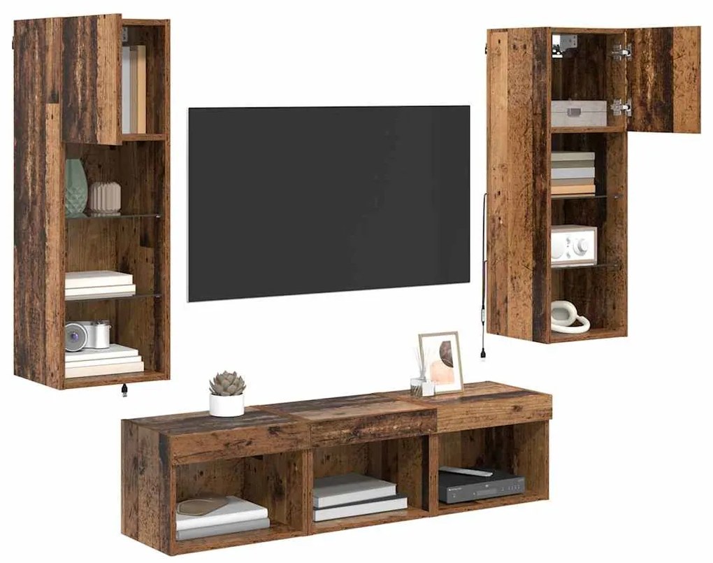 vidaXL Μονάδες Τοίχου Τηλεόρασης 5 pcs Μαύρη Οξυά Επεξεργασμένο ξύλο