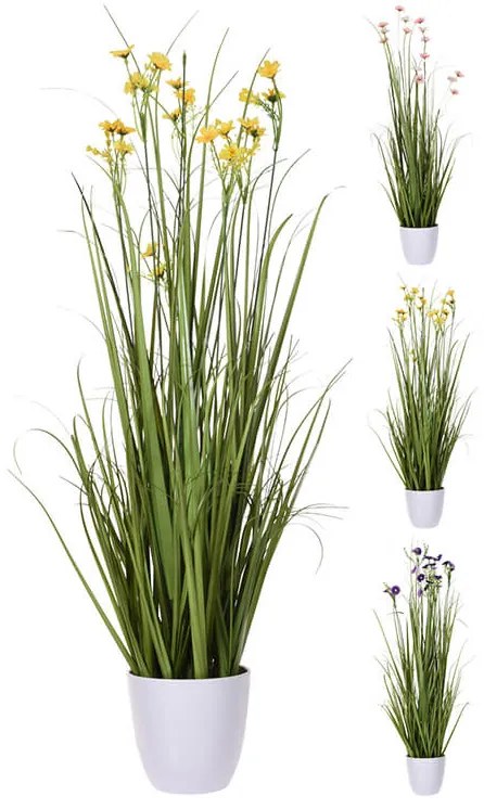 Τεχνητό φυτό σε γλάστρα Γρασίδι με άνθος, 94cm, σε 3 επιλογές σχεδίου