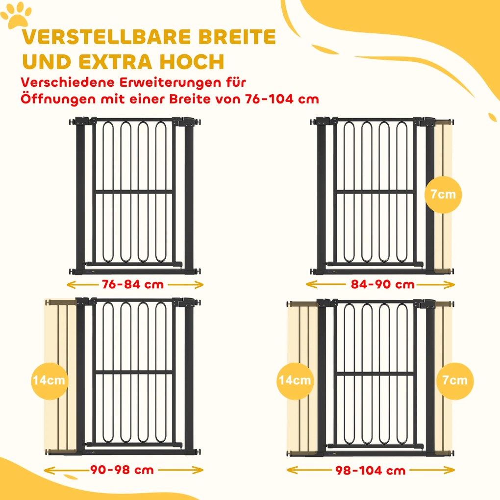 PawHut Πύλη ασφαλείας για σκύλους, 76-104 cm Πύλη φραγής χωρίς βίδωμα, Πύλη ασφαλείας σκάλας