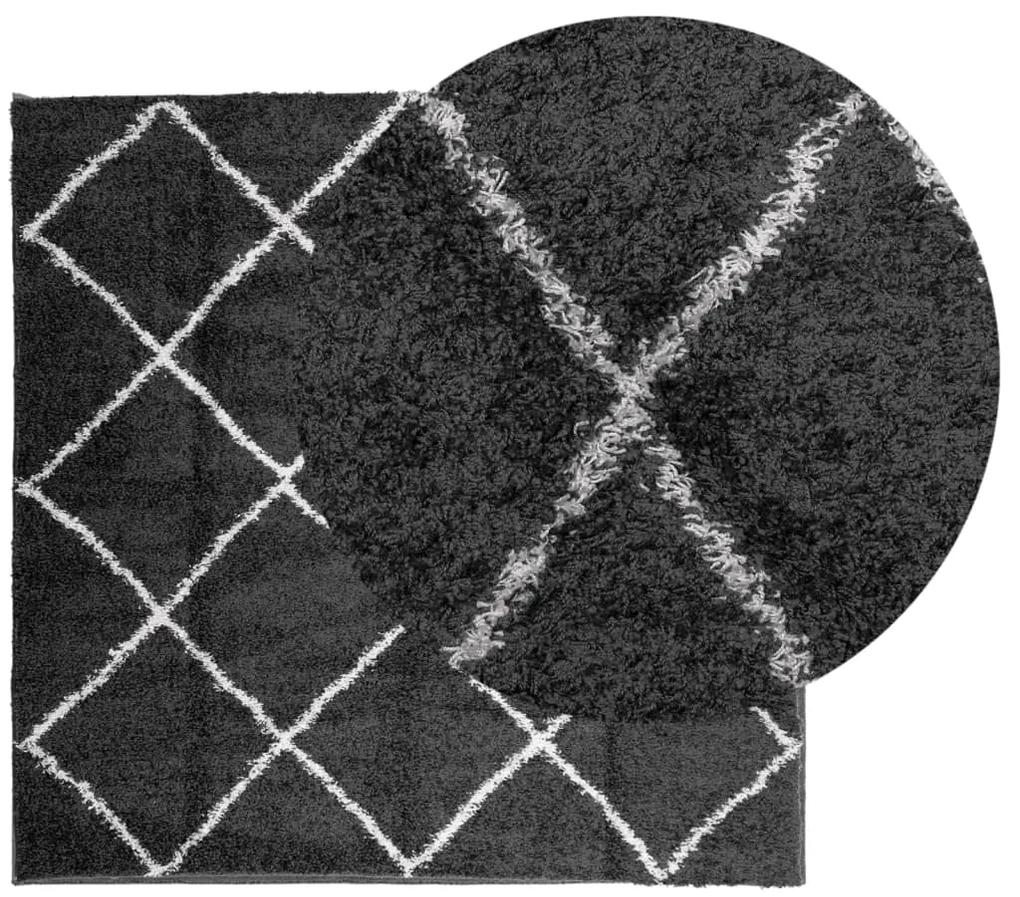 vidaXL Χαλί Shaggy με Ψηλό Πέλος Μοντέρνο Μαύρο και Κρεμ 160 x 160 εκ.