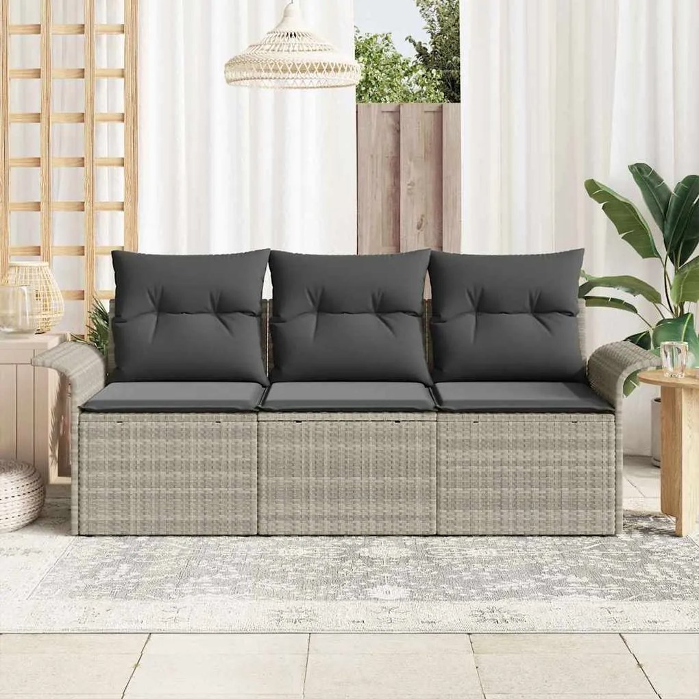 vidaXL Σετ Καναπέ Κήπου με μαξιλάρι 3 pcs Ανοιχτό γκρι Πολυ ράταν
