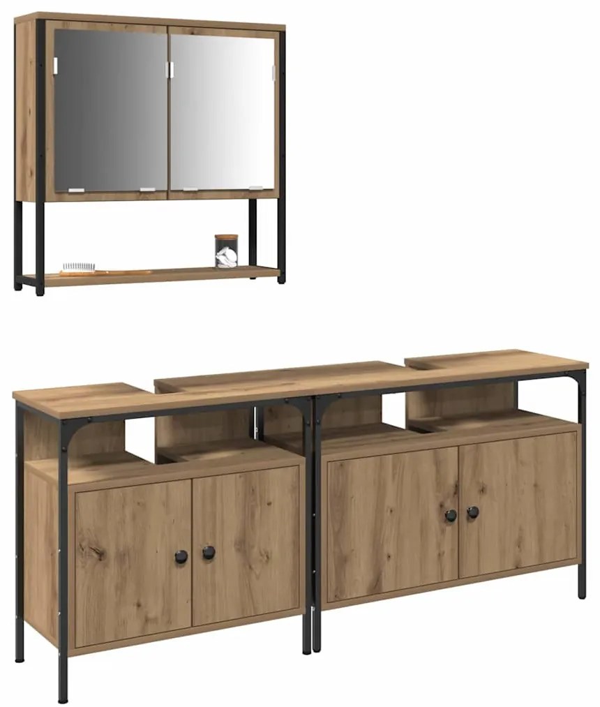 vidaXL Σετ Επίπλων Μπάνιου με ράφι 3 pcs Καφέ Επεξεργασμένο ξύλο