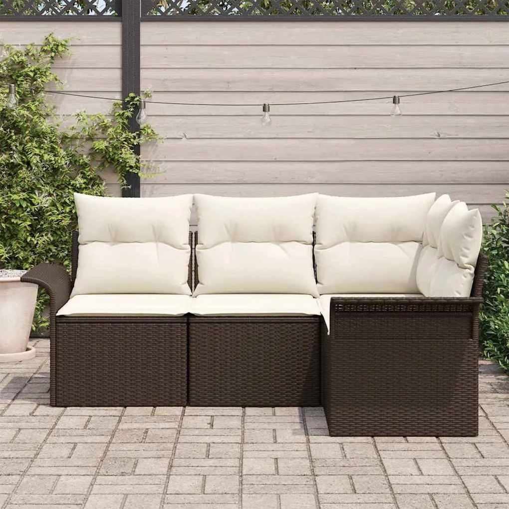 vidaXL Σετ Καναπέ Κήπου με μαξιλάρι 4 pcs Καφέ Πολυ ράταν