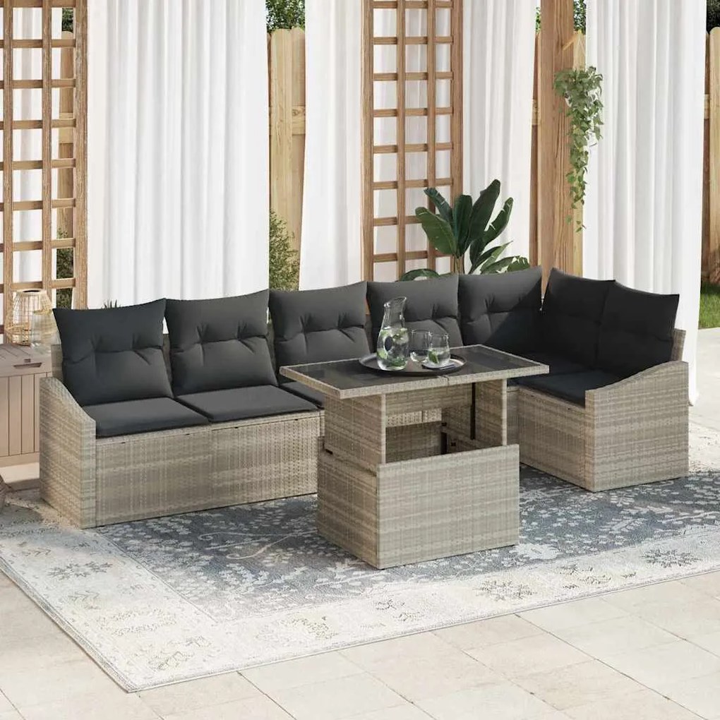 vidaXL Σετ Καναπέ Κήπου με μαξιλάρι 7 pcs Μπεζ, Μαύρο 100 x 55 x 73 εκ
