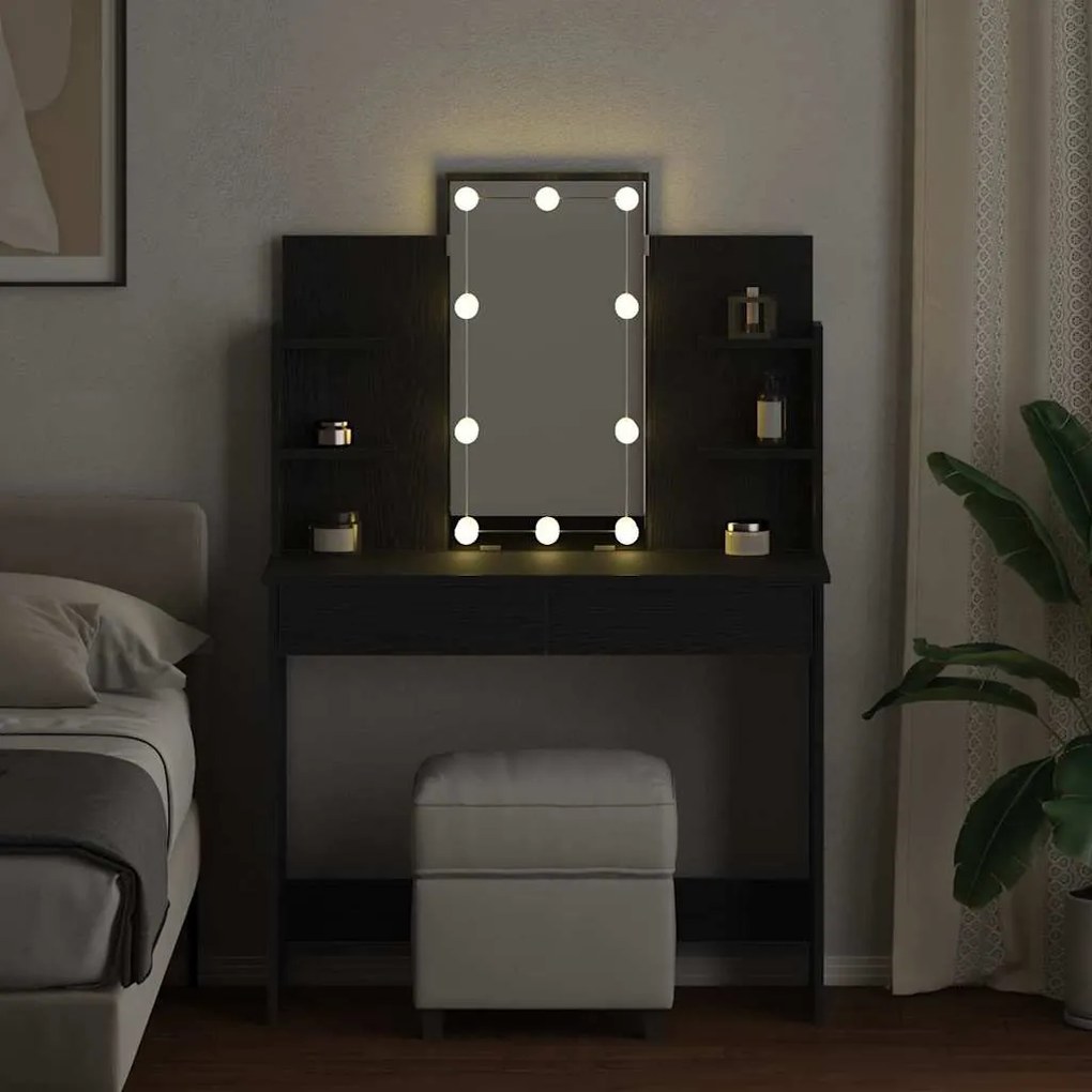 vidaXL Τραπέζι Μακιγιάζ με LED Φώτα Μαύρη Βελανιδιά 96x40x142 εκ