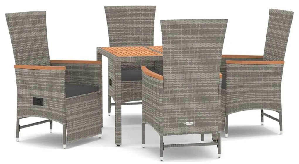 vidaXL Σετ Τραπεζαρίας Κήπου 5 τεμ. Γκρι Συνθ. Ρατάν με Μαξιλάρια