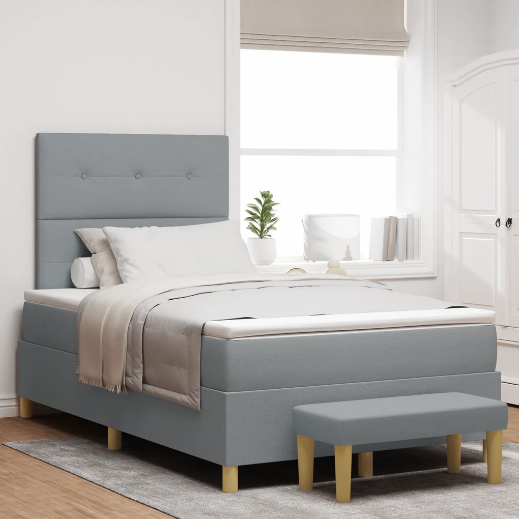vidaXL Κρεβάτι Box Spring με Στρώμα & Πάγκο Ανοιχτό Γκρι 120x190 cm Ύφασμα