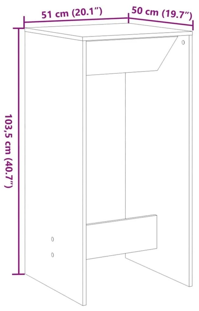 Τραπέζι Μπαρ Όψη Παλαιού Ξύλου 51x50x103,5 εκ. Επεξ. Ξύλο - Καφέ