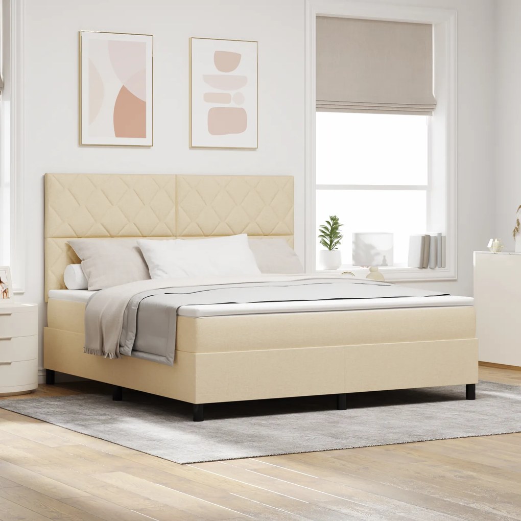 vidaXL Κρεβάτι με ελατήρια και στρώμα & LED σε κρεμ - 180 x 200 cm με υφασμάτινη βάση