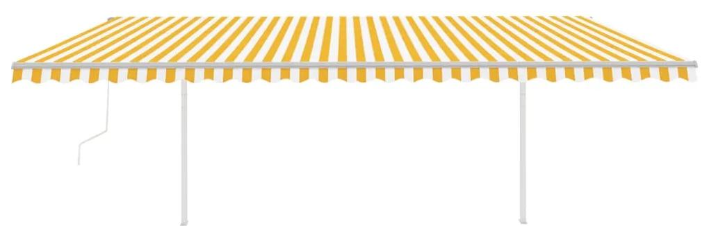 vidaXL Τέντα Συρόμενη Αυτόματη με Στύλους Κίτρινο/Λευκό 6 x 3,5 μ.