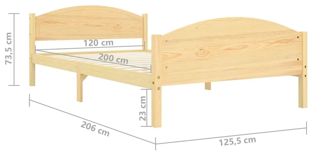 vidaXL Πλαίσιο Κρεβατιού 120 x 200 εκ. από Μασίφ Ξύλο Πεύκου