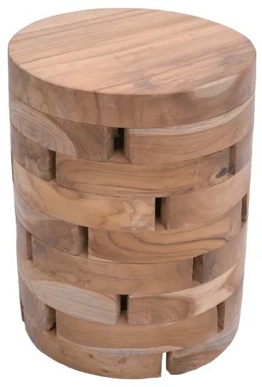 Σκαμπό Shard Inart φυσικό μασίφ ξύλο teak Φ35x45εκ