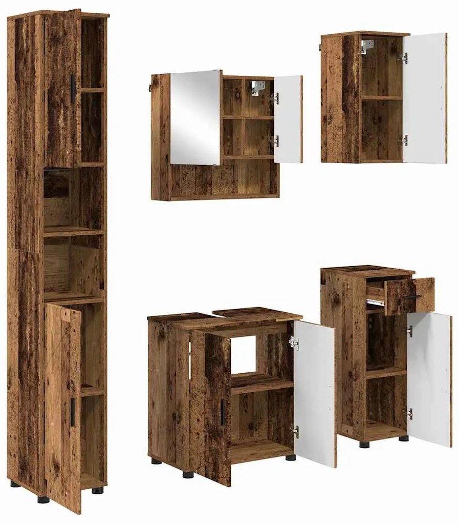 vidaXL Σετ Επίπλων Μπάνιου με πόρτα 5 pcs Παλαιό ξύλο 61 x 35 x 64 εκ.
