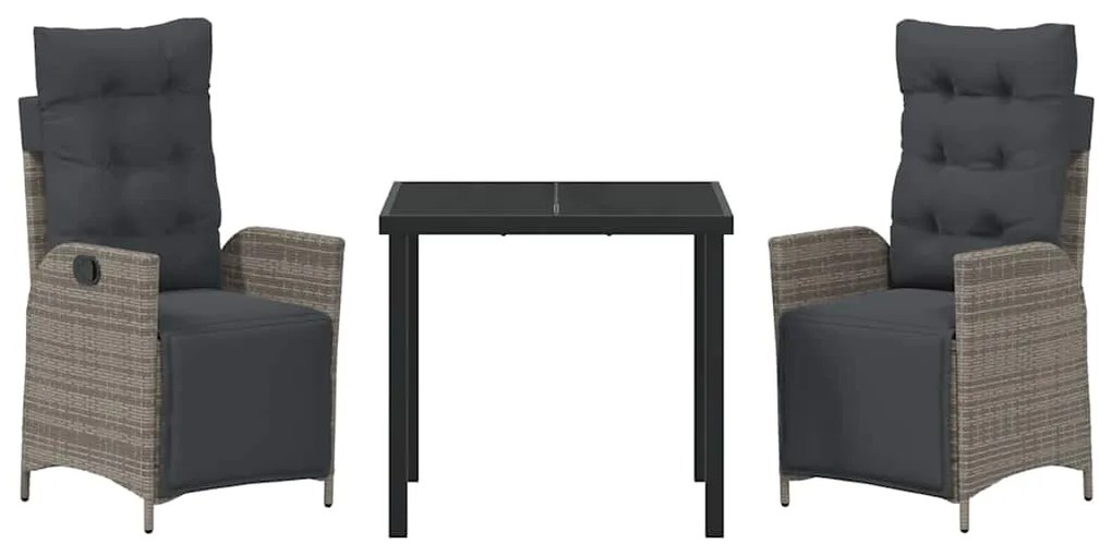 vidaXL Σέτ φαγητού για κήπο με μαξιλάρι 3 pcs Γκρι συνθετικό ρατάν