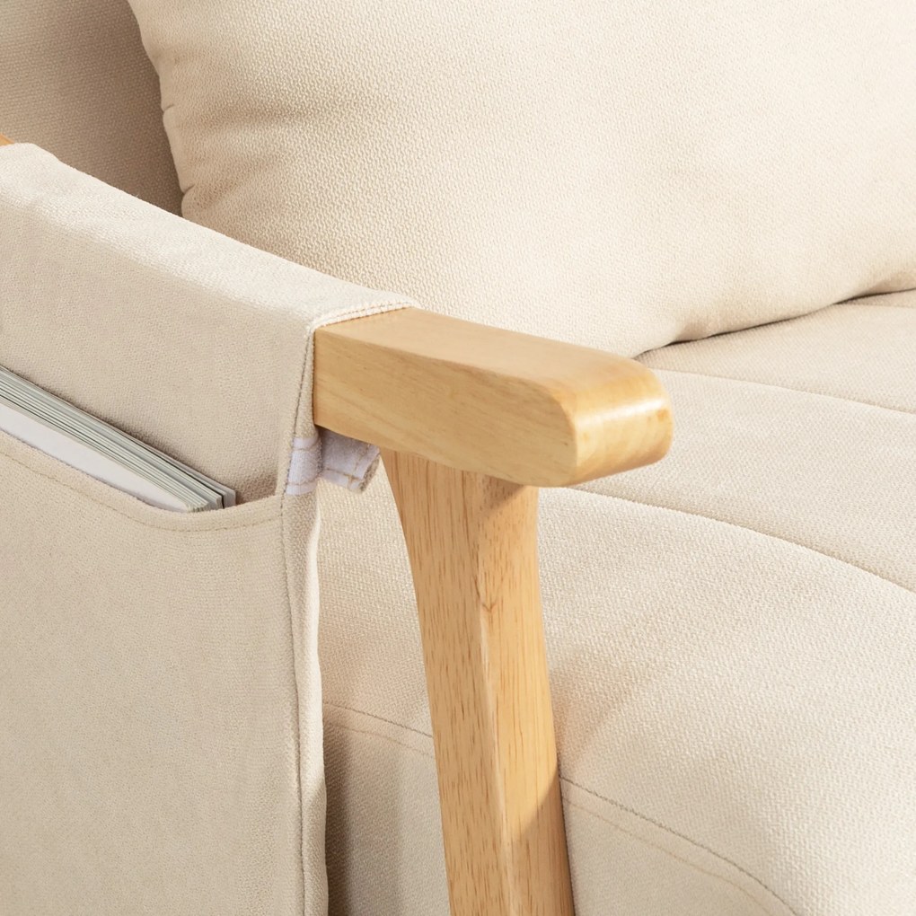 Κουνιστή πολυθρόνα με μαξιλάρι οσφυϊκής χώρας, φαρδύ κάθισμα, σκελετός από καουτσούκ ξύλο, έως 120 kg, Μπεζ