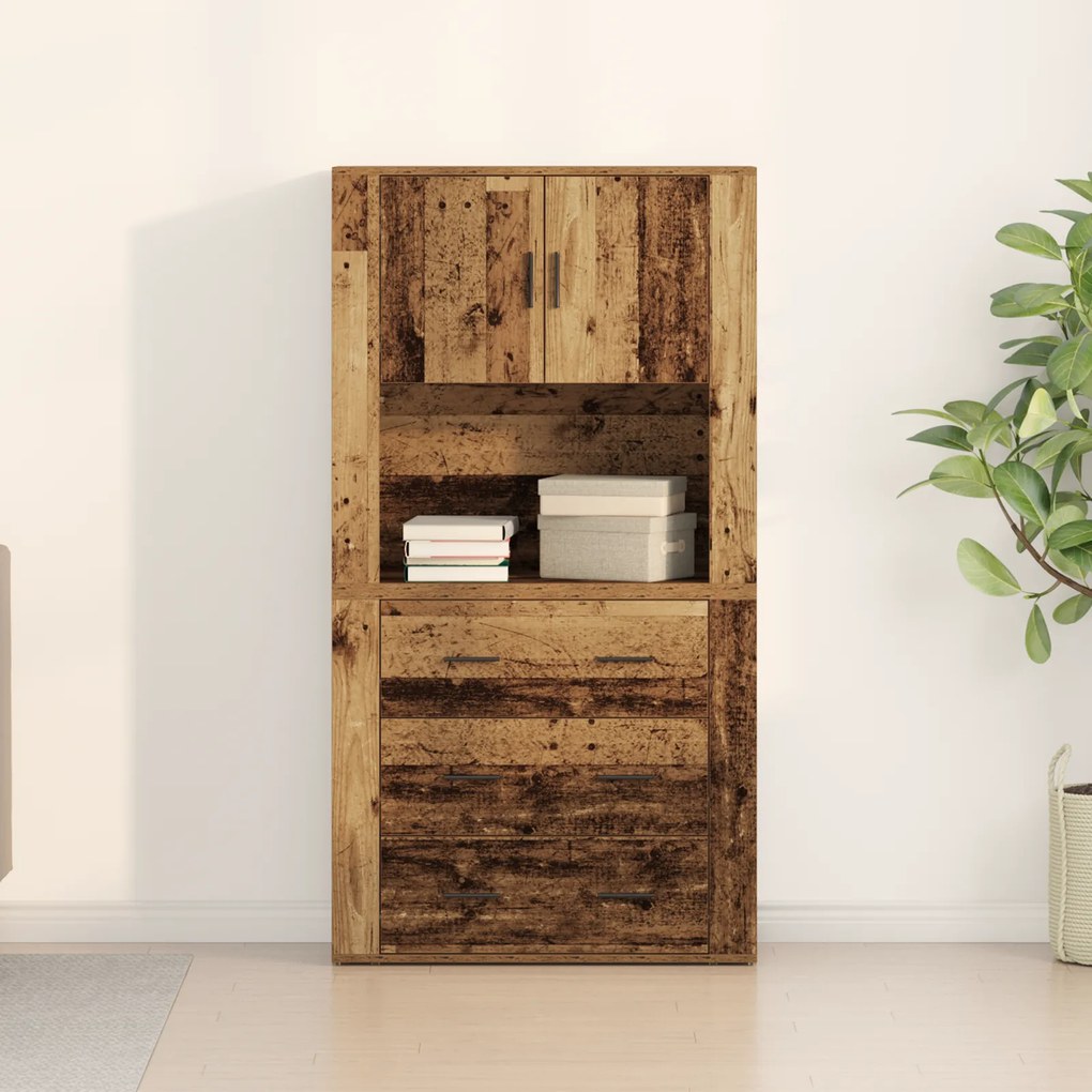 vidaXL Υψηλό Έπιπλο Παλιού Ξύλου 80x33x150 εκ. Κατασκευασμένη Ξυλεία