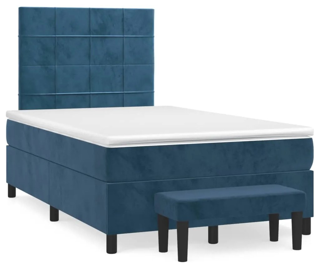 vidaXL Κρεβάτι Boxspring με Στρώμα Σκούρο Μπλε 120x190 εκ. Βελούδινο