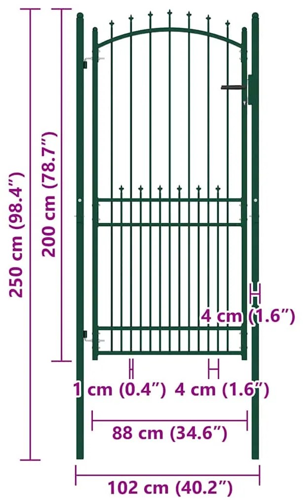 vidaXL Πόρτα Περίφραξης με Ακίδες Πράσινη 100 x 200 εκ. Ατσάλινη