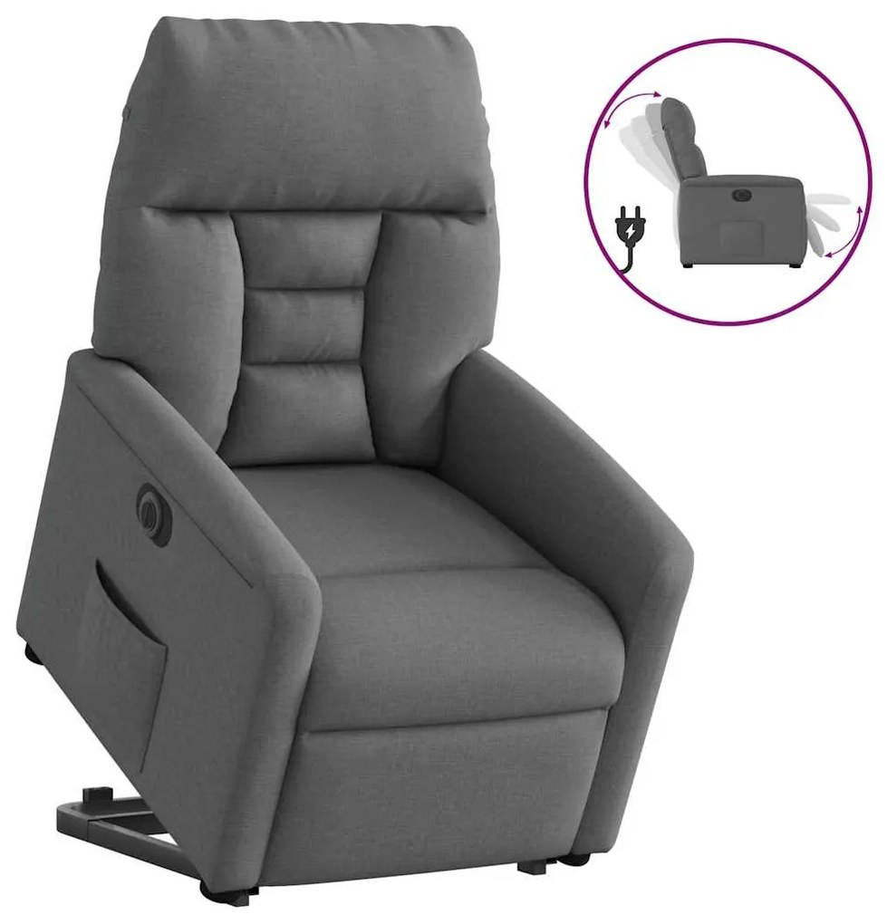 Πολυθρόνα Ηλεκ. Ανακλινόμενη Ανύψωση Σκ. Γκρι Υφασμάτινη